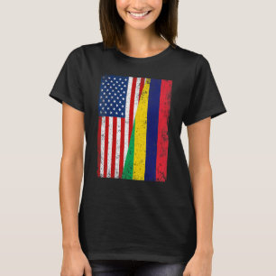 Retro American Flagga & Mauritius Flagga Patriotic T Shirt