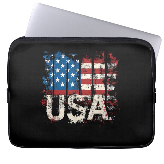 Retro American Flagga USA 4 juli Laptop Fodral (Framsidan)