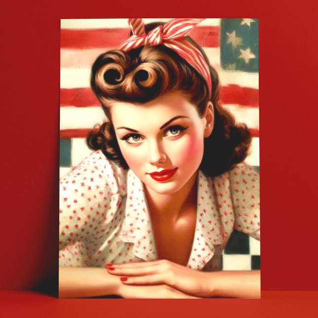 Retro American Girl Pin Up Art Vykort (Skapare uppladdad)