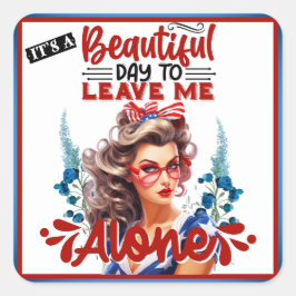 Retro American Pinup - det är en vacker dag Fyrkantigt Klistermärke