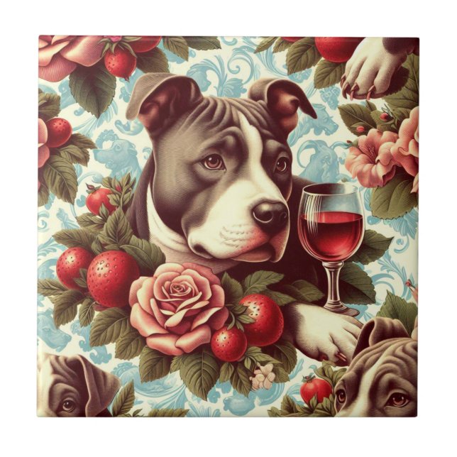 Retro American Pit Bull Terrier Illustration Kakelplatta (Framsidan)