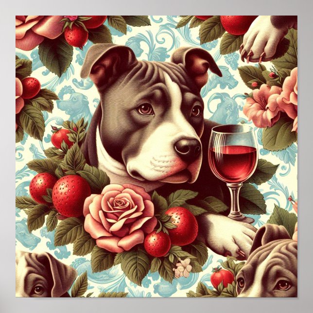 Retro American Pit Bull Terrier Illustration Poster (Framsidan)
