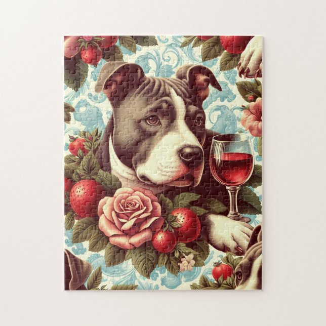 Retro American Pit Bull Terrier Illustration Pussel (Vertikal)