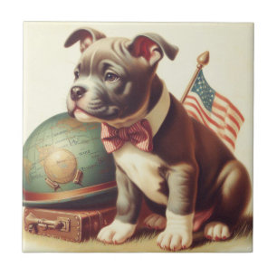 Retro American Pit Bull Terrier Painting Kakelplatta