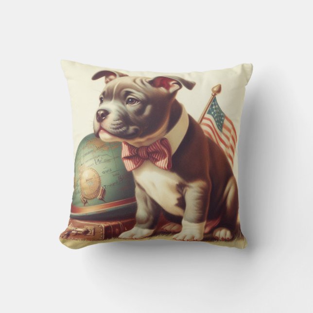 Retro American Pit Bull Terrier Painting Kudde (Framsida)