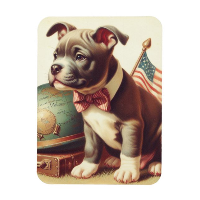 Retro American Pit Bull Terrier Painting Magnet (Vertikal)