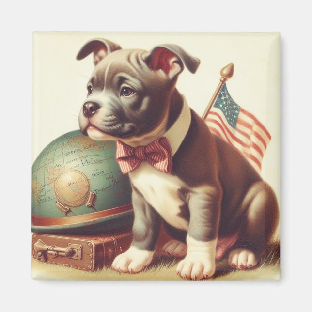 Retro American Pit Bull Terrier Painting Magnet (Framsidan)