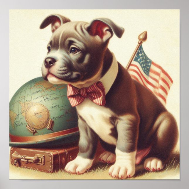 Retro American Pit Bull Terrier Painting Poster (Framsidan)