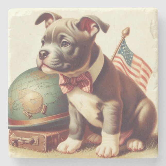 Retro American Pit Bull Terrier Painting Stenunderlägg (Framsidan)