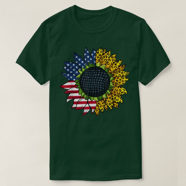 Retro American Solros Patriotic Leopard 4:e av T Shirt (Design framsida)
