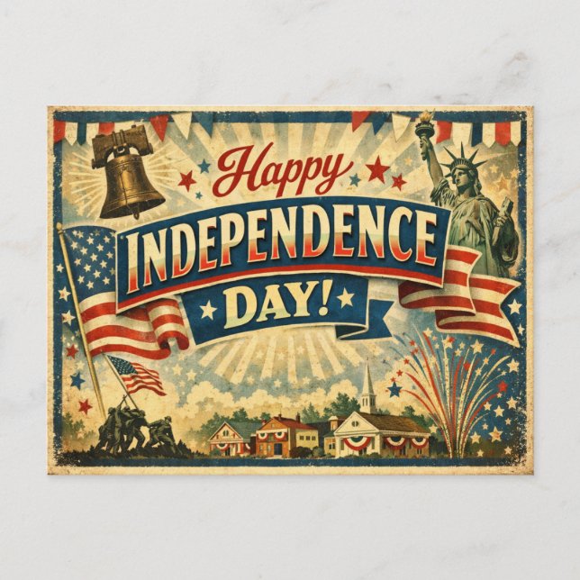 Retro Americana självständighetsdag Helg Vykort (Framsida)