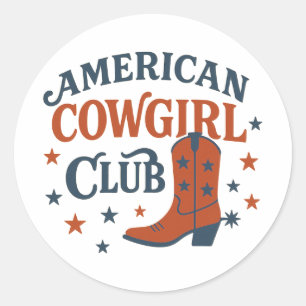 Retro Amerikansk Cowgirl Klub Patriotisk Runt Klistermärke