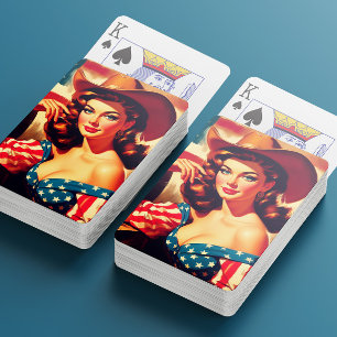 Retro Amerikansk Cowgirl Pinup Casinokort