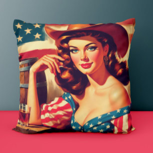 Retro Amerikansk Cowgirl Pinup Kudde