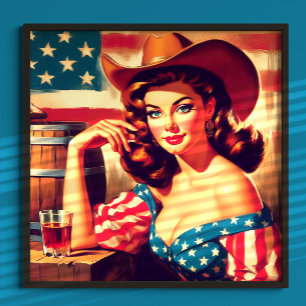 Retro amerikansk cowgirl pinup poster