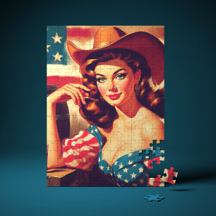 Retro Amerikansk Cowgirl Pinup Pussel