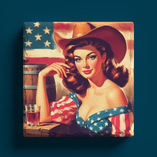 Retro Amerikansk Cowgirl Pinup Stenunderlägg
