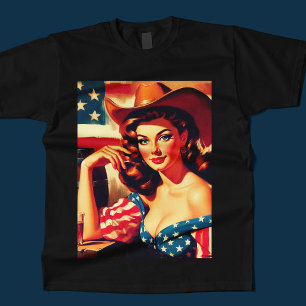 Retro Amerikansk Cowgirl Pinup T Shirt
