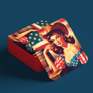 Retro Amerikansk Cowgirl Pinup Underlägg Papper Kvadrat