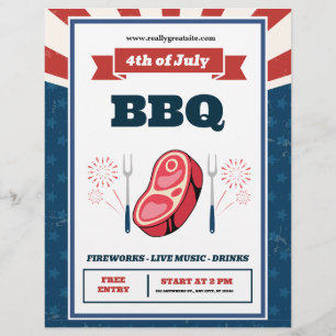 Retro amerikansk flagga, 4 juli BBQ-fest Reklamblad