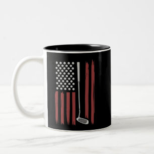 Retro amerikansk flagga golf golfare rolig golfklu Två-Tonad mugg