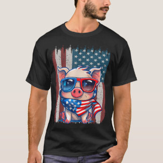 Retro amerikansk flagga Gris Pappa Mamma 4:e juli T Shirt