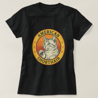 Retro Amerikansk Korthår Katt Soluppgång Konst T Shirt