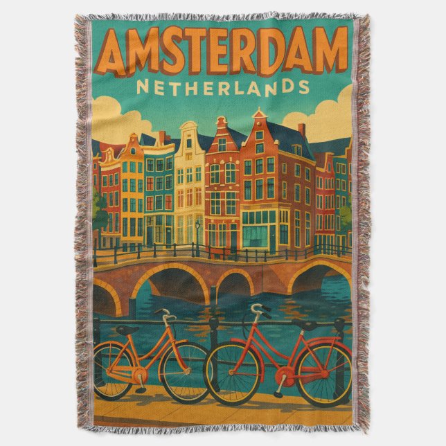Retro Amsterdam Nederländerna Filt (Framsidan Vertikal)
