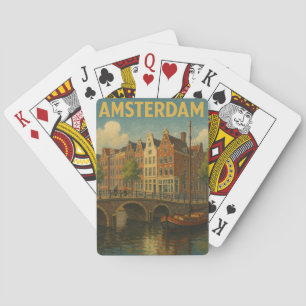 Retro Amsterdam Nederländerna Grachten Casinokort