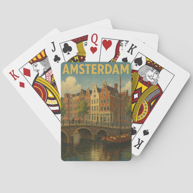 Retro Amsterdam Nederländerna Grachten Casinokort (Baksidan)