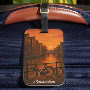 Retro Amsterdam Nederländerna Grachten Sunset Glow Bagagebricka