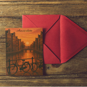 Retro Amsterdam Nederländerna Grachten Sunset Glow Vykort