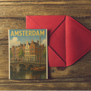 Retro Amsterdam Nederländerna Grachten Vykort