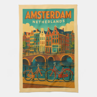 Retro Amsterdam Nederländerna Kökshandduk