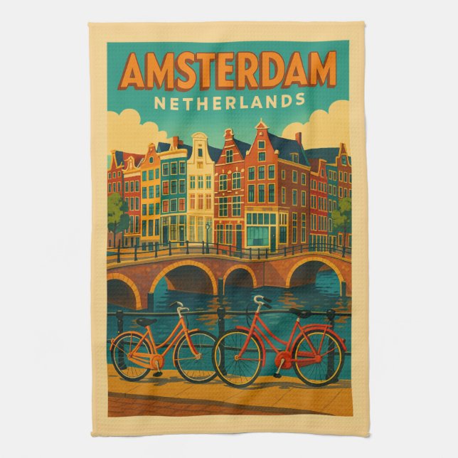 Retro Amsterdam Nederländerna Kökshandduk (Vertikal)