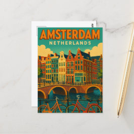 Retro Amsterdam Nederländerna Vykort