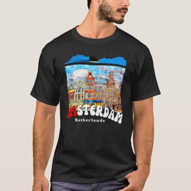 Retro Amsterdam Painting   Netherlands   Amsterdam T Shirt (Framsida)