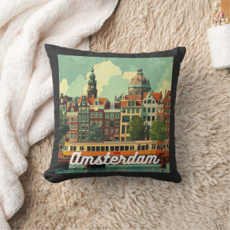 Retro Amsterdam Skyline Kudde
