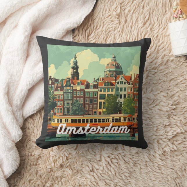 Retro Amsterdam Skyline Kudde (Filt)