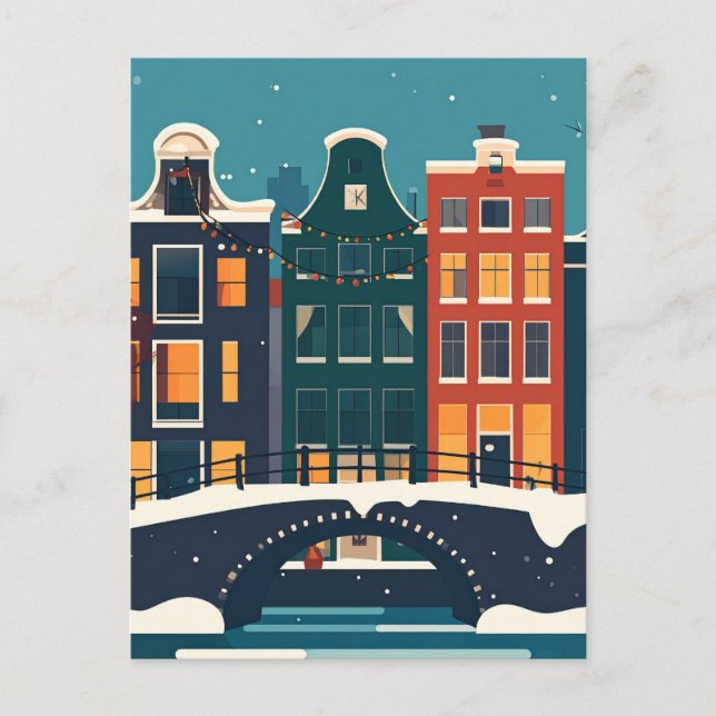 Retro Amsterdam Stad Konst Kanalhus  Vykort (Framsida)