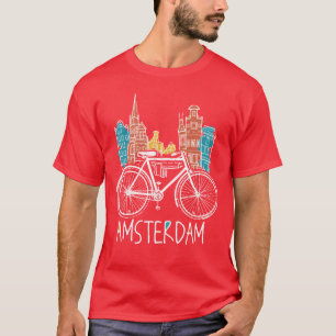 Retro Amsterdam Stad Nederländerna Cykel T Shirt