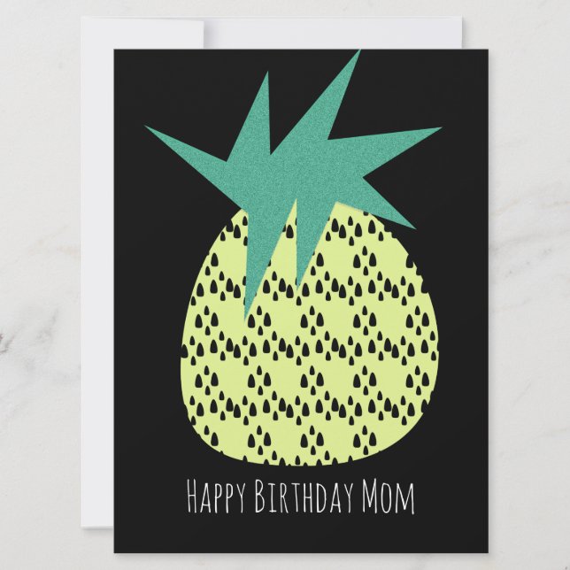 Retro Ananas Glad Födelsedag Gul Svart Kort (Framsida)