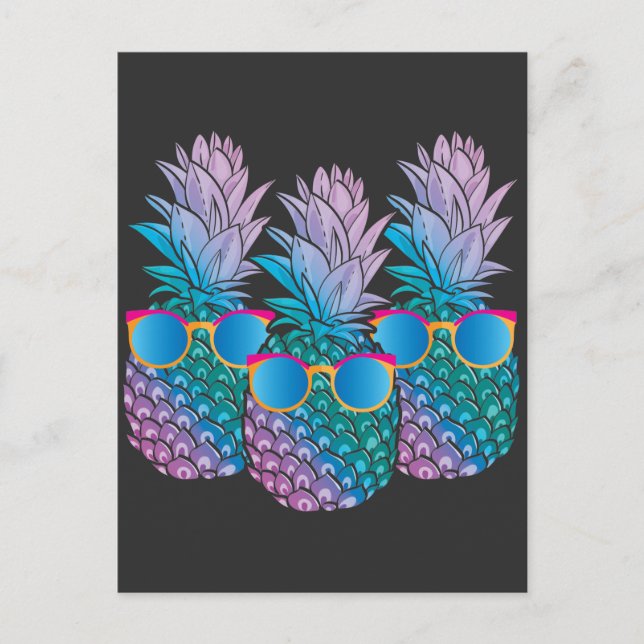 Retro Ananas Solglasögon Disco Trädgårdsskötsel Vykort (Framsida)