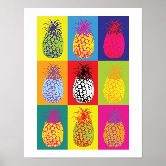 Retro ananassle-pop Art Bright Kitchen-matutskrift Poster (Framsidan)