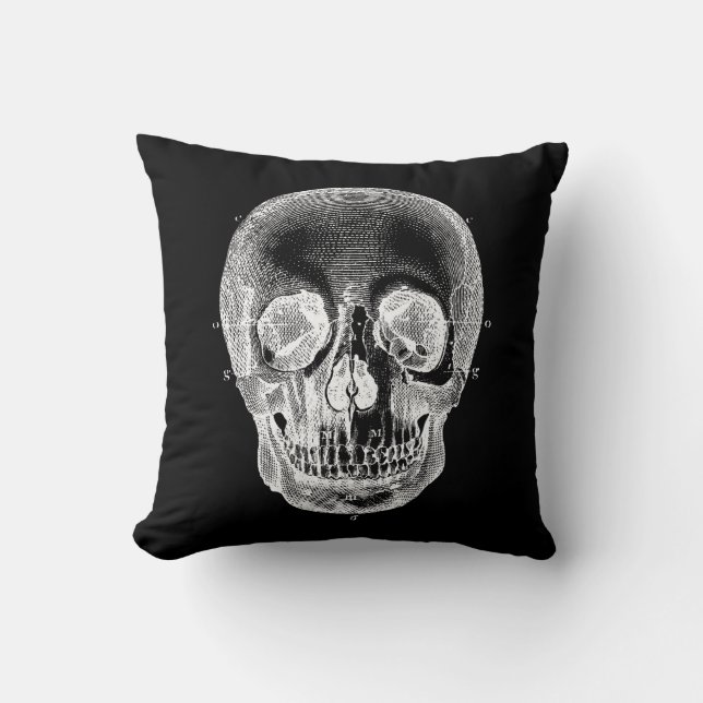 Retro Anatomical svart vit för vintage1800sskalle Kudde (Framsida)