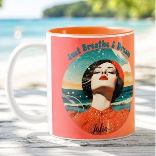 Retro Andas bara och dröm Orange kaffemug Två-Tonad Mugg