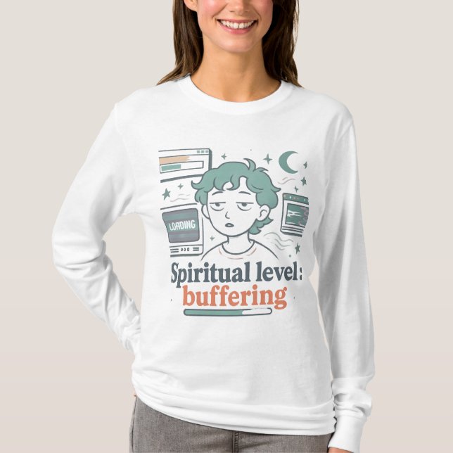 Retro "Andlig Level: Buffering" Funny Vintage T Shirt (Framsida)