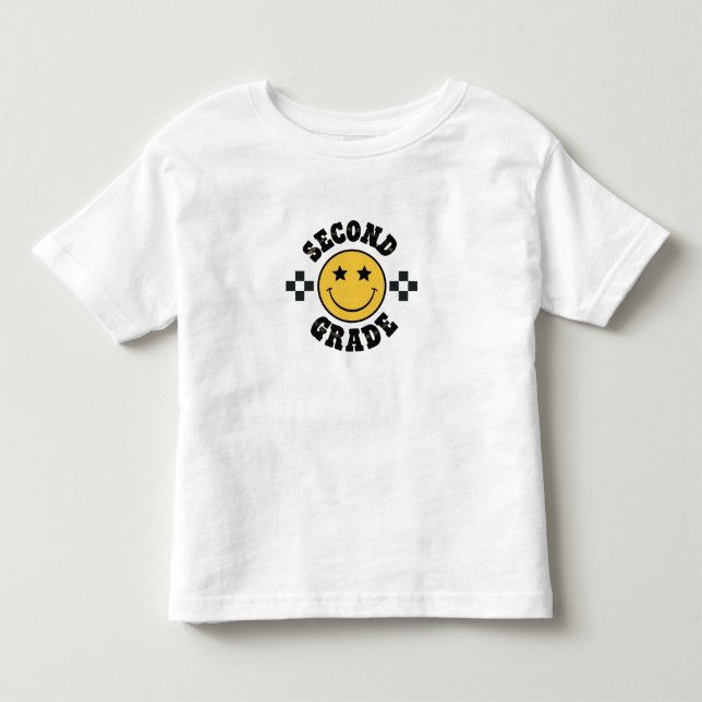 Retro Andra Klass Glad Smiley Ansikte Tillbaka Til T Shirt (Framsida)