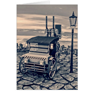 Retro ångdriven Cab-Taxi Hälsningskort