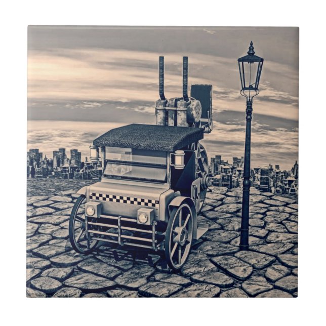 Retro ångdroska-Taxi Kakelplatta (Framsidan)